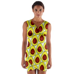 Avocados Seeds Yellow Brown Greeen Wrap Front Bodycon Dress