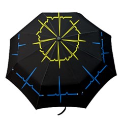 Heart Monitor Screens Pulse Trace Motion Black Blue Yellow Waves Folding Umbrellas by Mariart