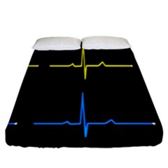 Heart Monitor Screens Pulse Trace Motion Black Blue Yellow Waves Fitted Sheet (california King Size) by Mariart