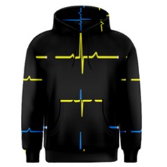 Heart Monitor Screens Pulse Trace Motion Black Blue Yellow Waves Men s Pullover Hoodie by Mariart