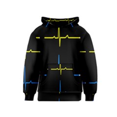 Heart Monitor Screens Pulse Trace Motion Black Blue Yellow Waves Kids  Pullover Hoodie by Mariart