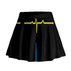 Heart Monitor Screens Pulse Trace Motion Black Blue Yellow Waves Mini Flare Skirt by Mariart