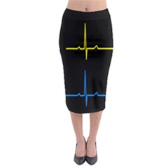 Heart Monitor Screens Pulse Trace Motion Black Blue Yellow Waves Midi Pencil Skirt by Mariart