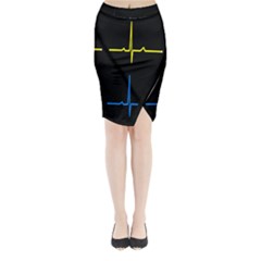 Heart Monitor Screens Pulse Trace Motion Black Blue Yellow Waves Midi Wrap Pencil Skirt by Mariart