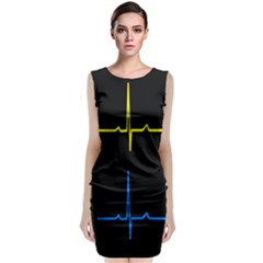 Heart Monitor Screens Pulse Trace Motion Black Blue Yellow Waves Sleeveless Velvet Midi Dress by Mariart