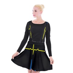 Heart Monitor Screens Pulse Trace Motion Black Blue Yellow Waves Suspender Skater Skirt