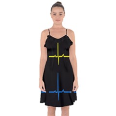 Heart Monitor Screens Pulse Trace Motion Black Blue Yellow Waves Ruffle Detail Chiffon Dress by Mariart