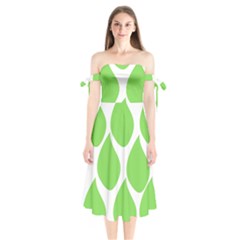 Green Water Rain Shoulder Tie Bardot Midi Dress