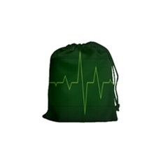 Heart Rate Green Line Light Healty Drawstring Pouches (small)  by Mariart