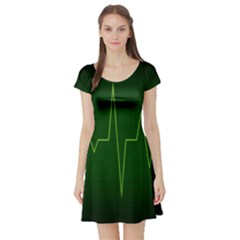 Heart Rate Green Line Light Healty Short Sleeve Skater Dress by Mariart