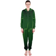 Heart Rate Green Line Light Healty Hooded Jumpsuit (ladies)  by Mariart