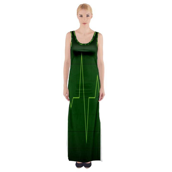 Heart Rate Green Line Light Healty Maxi Thigh Split Dress