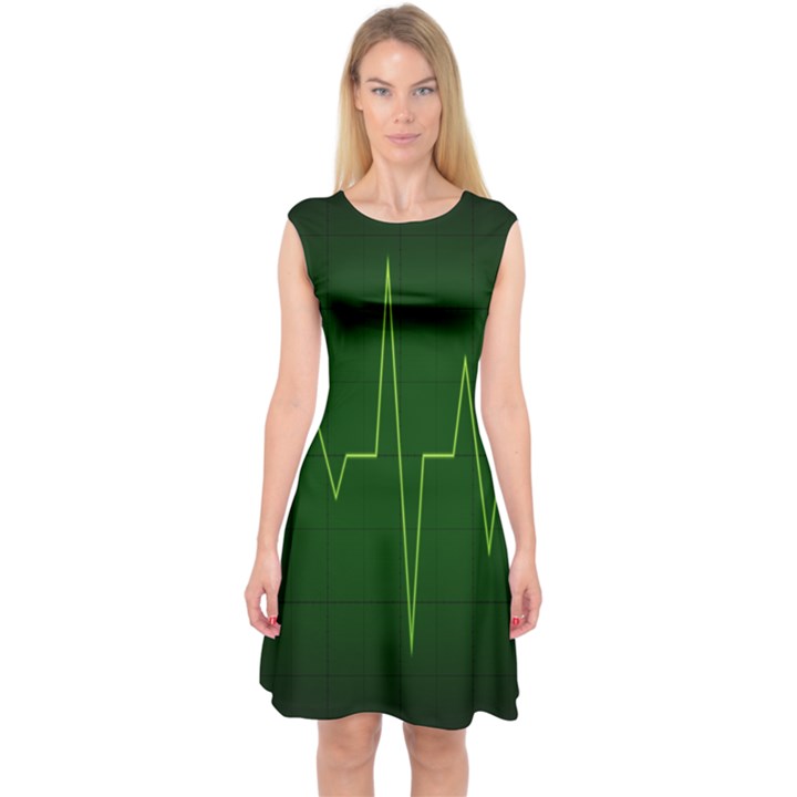 Heart Rate Green Line Light Healty Capsleeve Midi Dress