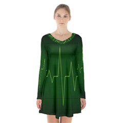 Heart Rate Green Line Light Healty Long Sleeve Velvet V-neck Dress by Mariart