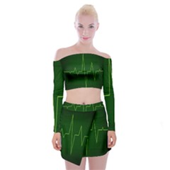 Heart Rate Green Line Light Healty Off Shoulder Top With Skirt Set by Mariart