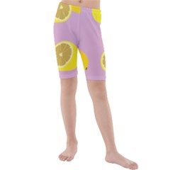 Fruit Lemons Orange Purple Kids  Mid Length Swim Shorts by Mariart