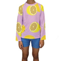 Fruit Lemons Orange Purple Kids  Long Sleeve Swimwear