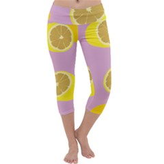 Fruit Lemons Orange Purple Capri Yoga Leggings