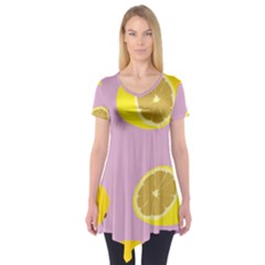 Fruit Lemons Orange Purple Short Sleeve Tunic 