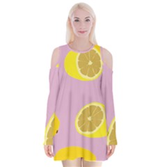 Fruit Lemons Orange Purple Velvet Long Sleeve Shoulder Cutout Dress by Mariart