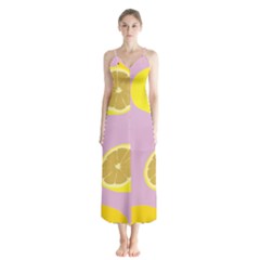 Fruit Lemons Orange Purple Chiffon Maxi Dress