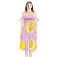 Fruit Lemons Orange Purple Shoulder Tie Bardot Midi Dress