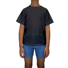 Heart Rate Line Green Black Wave Chevron Waves Kids  Short Sleeve Swimwear by Mariart