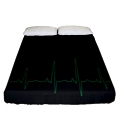 Heart Rate Line Green Black Wave Chevron Waves Fitted Sheet (queen Size) by Mariart