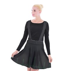 Heart Rate Line Green Black Wave Chevron Waves Suspender Skater Skirt