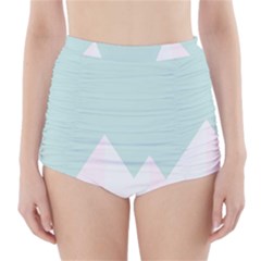 Montain Blue Snow Chevron Wave Pink High-waisted Bikini Bottoms by Mariart