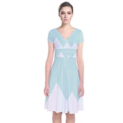 Montain Blue Snow Chevron Wave Pink Short Sleeve Front Wrap Dress by Mariart