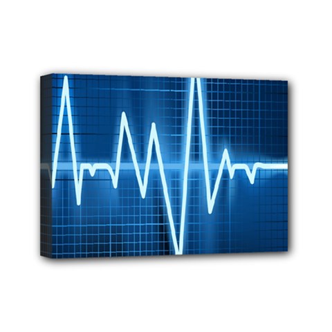 Heart Monitoring Rate Line Waves Wave Chevron Blue Mini Canvas 7  X 5  by Mariart