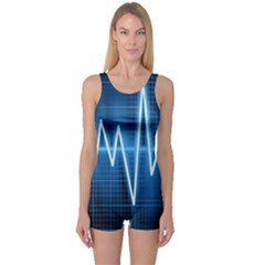 Heart Monitoring Rate Line Waves Wave Chevron Blue One Piece Boyleg Swimsuit