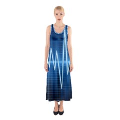 Heart Monitoring Rate Line Waves Wave Chevron Blue Sleeveless Maxi Dress by Mariart