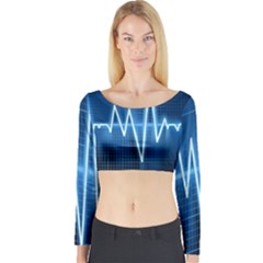 Heart Monitoring Rate Line Waves Wave Chevron Blue Long Sleeve Crop Top by Mariart