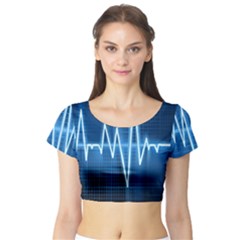 Heart Monitoring Rate Line Waves Wave Chevron Blue Short Sleeve Crop Top (tight Fit) by Mariart