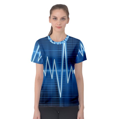 Heart Monitoring Rate Line Waves Wave Chevron Blue Women s Sport Mesh Tee by Mariart