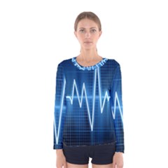 Heart Monitoring Rate Line Waves Wave Chevron Blue Women s Long Sleeve Tee