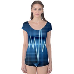 Heart Monitoring Rate Line Waves Wave Chevron Blue Boyleg Leotard  by Mariart