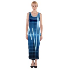 Heart Monitoring Rate Line Waves Wave Chevron Blue Fitted Maxi Dress by Mariart