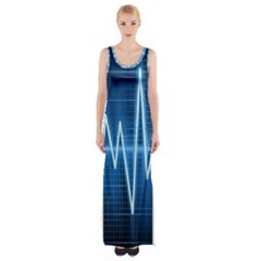 Heart Monitoring Rate Line Waves Wave Chevron Blue Maxi Thigh Split Dress