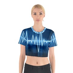 Heart Monitoring Rate Line Waves Wave Chevron Blue Cotton Crop Top by Mariart