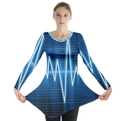 Heart Monitoring Rate Line Waves Wave Chevron Blue Long Sleeve Tunic  by Mariart