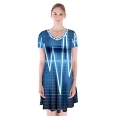 Heart Monitoring Rate Line Waves Wave Chevron Blue Short Sleeve V-neck Flare Dress by Mariart