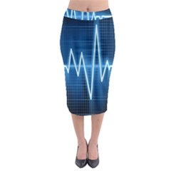 Heart Monitoring Rate Line Waves Wave Chevron Blue Midi Pencil Skirt