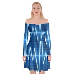 Heart Monitoring Rate Line Waves Wave Chevron Blue Off Shoulder Skater Dress by Mariart