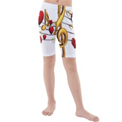 Music Notes Heart Beat Kids  Mid Length Swim Shorts