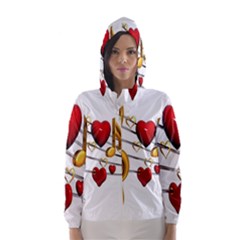 Music Notes Heart Beat Hooded Wind Breaker (women) by Mariart