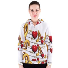 Music Notes Heart Beat Women s Zipper Hoodie by Mariart