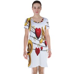 Music Notes Heart Beat Short Sleeve Nightdress